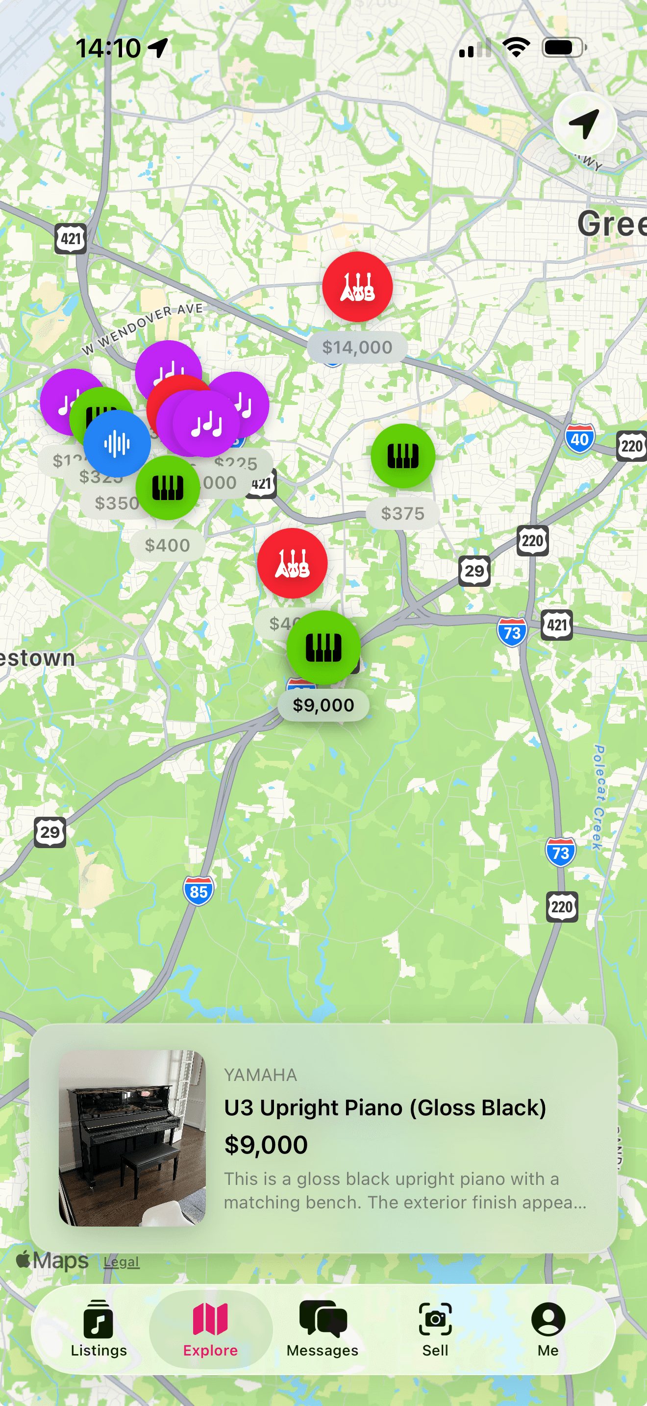 Delay app map with listing card